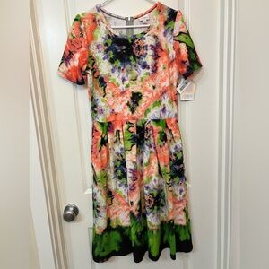 Floral Fit & Flare Dress in Coral, Green & Purple